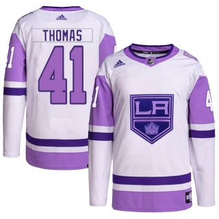 Men's Akil Thomas Los Angeles Kings Adidas Hockey Fights Cancer Primegreen Jersey - Authentic White/Purple