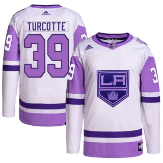 Men's Alex Turcotte Los Angeles Kings Adidas Hockey Fights Cancer Primegreen Jersey - Authentic White/Purple