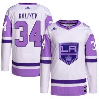 Men's Arthur Kaliyev Los Angeles Kings Adidas Hockey Fights Cancer Primegreen Jersey - Authentic White/Purple