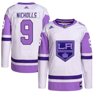 Men's Bernie Nicholls Los Angeles Kings Adidas Hockey Fights Cancer Primegreen Jersey - Authentic White/Purple