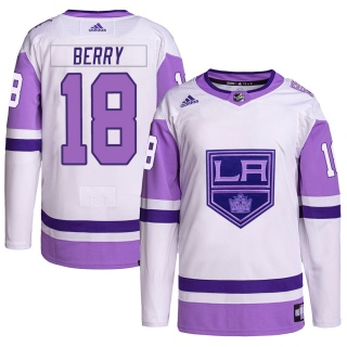 Men's Bob Berry Los Angeles Kings Adidas Hockey Fights Cancer Primegreen Jersey - Authentic White/Purple