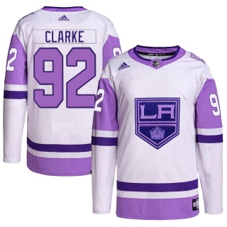 Men's Brandt Clarke Los Angeles Kings Adidas Hockey Fights Cancer Primegreen Jersey - Authentic White/Purple