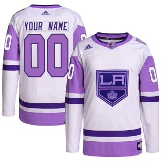Men's Custom Los Angeles Kings Adidas Custom Hockey Fights Cancer Primegreen Jersey - Authentic White/Purple