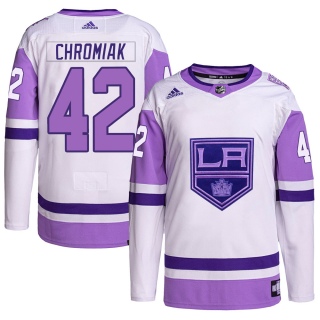Men's Martin Chromiak Los Angeles Kings Adidas Hockey Fights Cancer Primegreen Jersey - Authentic White/Purple