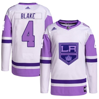 Men's Rob Blake Los Angeles Kings Adidas Hockey Fights Cancer Primegreen Jersey - Authentic White/Purple