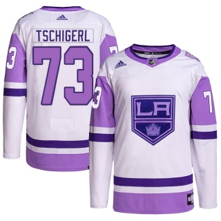Men's Sean Tschigerl Los Angeles Kings Adidas Hockey Fights Cancer Primegreen Jersey - Authentic White/Purple