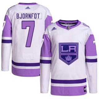 Men's Tobias Bjornfot Los Angeles Kings Adidas Hockey Fights Cancer Primegreen Jersey - Authentic White/Purple