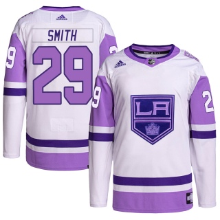 Youth Billy Smith Los Angeles Kings Adidas Hockey Fights Cancer Primegreen Jersey - Authentic White/Purple