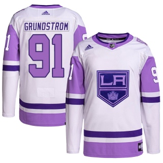 Youth Carl Grundstrom Los Angeles Kings Adidas Hockey Fights Cancer Primegreen Jersey - Authentic White/Purple