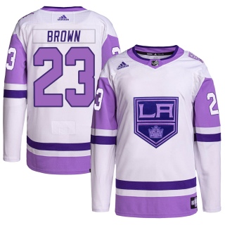 Youth Dustin Brown Los Angeles Kings Adidas Hockey Fights Cancer Primegreen Jersey - Authentic White/Purple