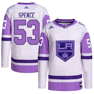 Youth Jordan Spence Los Angeles Kings Adidas Hockey Fights Cancer Primegreen Jersey - Authentic White/Purple