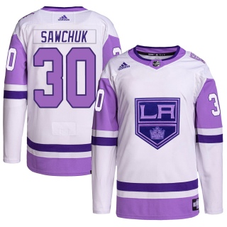 Youth Terry Sawchuk Los Angeles Kings Adidas Hockey Fights Cancer Primegreen Jersey - Authentic White/Purple